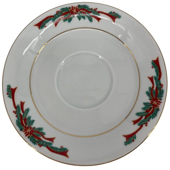 Tienshan Fairfield Poinsettia & Ribbons Christmas Holiday Cup Saucer Coffee Tea - Picture 4 of 6